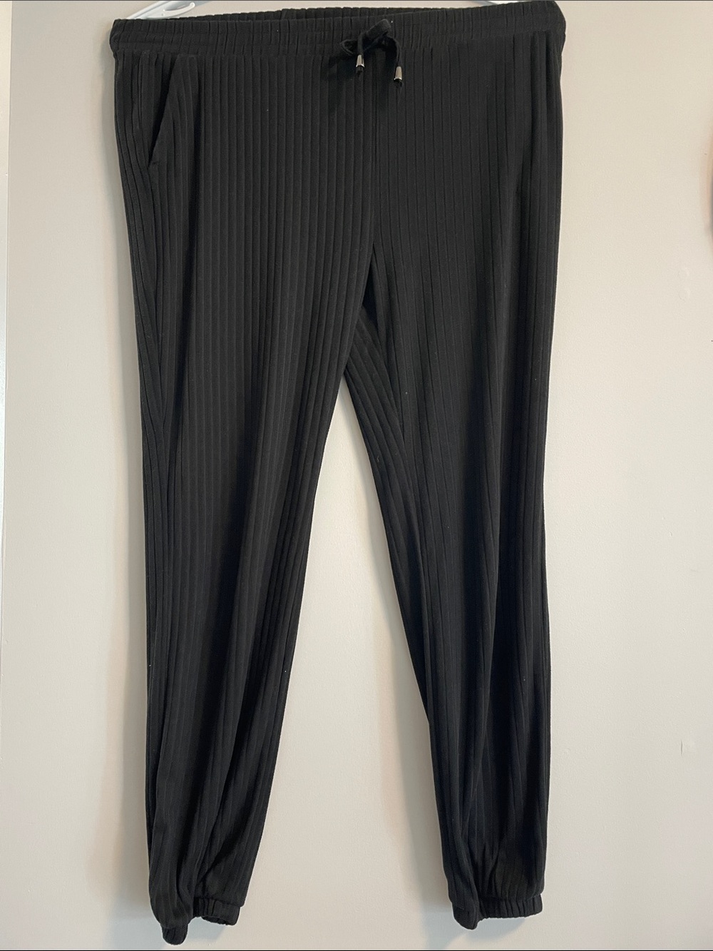 Black Ribbed Drawstring Jogger Pants